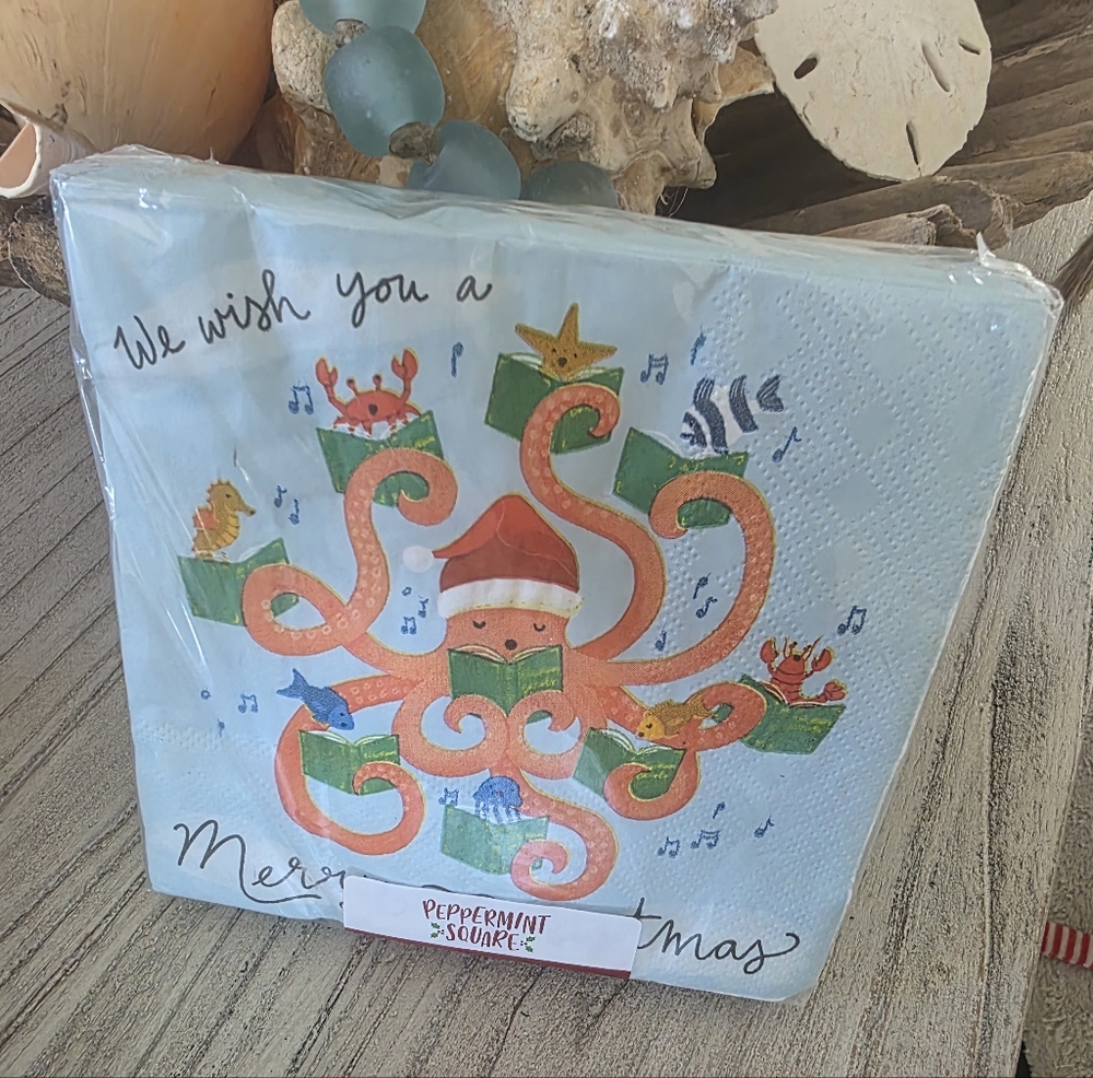 Christmas Octopus Dinner Napkins - Decopage Coastal